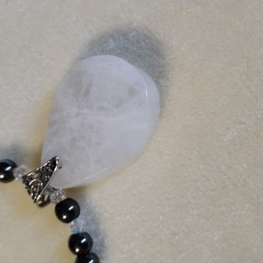 HAND CRAFTED TOURMILATED QUARTZ AND DRUZY NECKLACE WITH STERLING SILVER ARTISAN - Picture 9 of 9